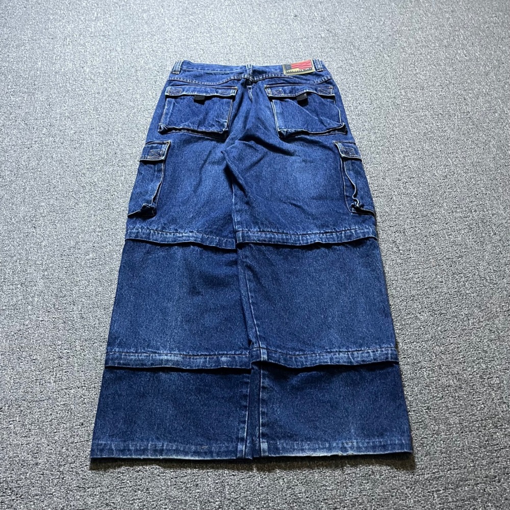 Vintage Americana Blues Triple Zip Convertible Cargo Jeans 34x32 Blue Baggy Y2K